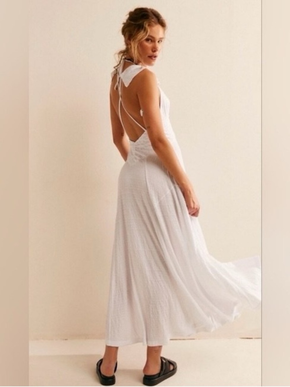Free People Louisa Maxi 
White Maxi Dress with V-Neck and Tie Straps - Picture 5 of 5